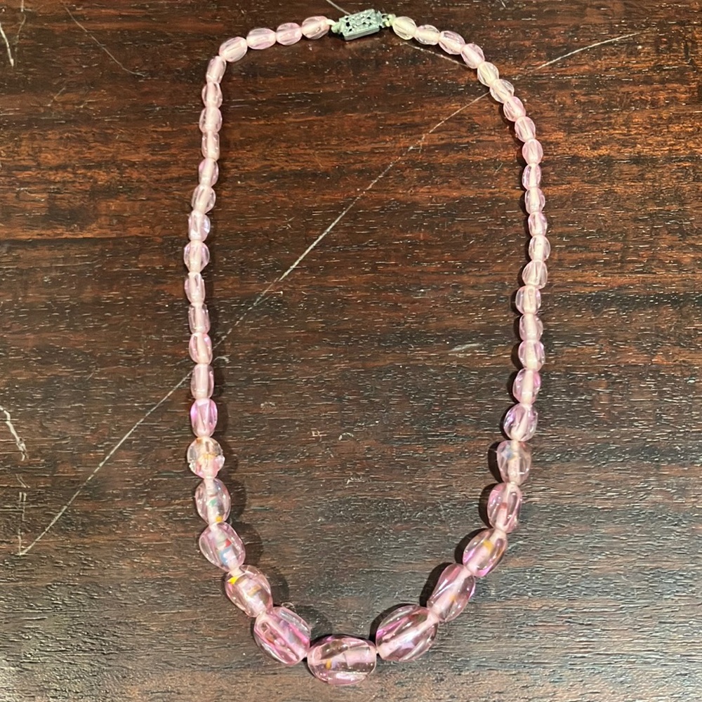Unique Vintage Art Deco Pink Art Glass Necklace